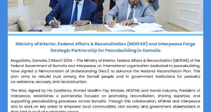 H.E Ahmed Moallim Fiqi received a delegation from Interpeace